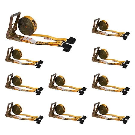 Mytee Products Kinedyne 2inX30ft Ratchet Straps w/flat hook, WLL 3333 Tie Down Strap, 10PK RS230Kx10