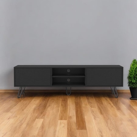 Homeroots 71" Black Wood Enclosed And Open Storage TV Stand 546403