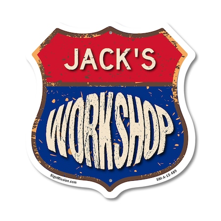 Signmission Jack's Workshop, 12 Inch X 12 Inch, Aluminum Metal Sign SHI-A-12-489-JACK