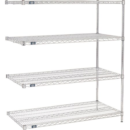 Global Industrial Nexel 4 Shelf, Stainless Steel Wire Shelving Unit, Add On, 72"W x 18"D x 74"H 189491