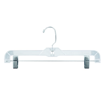 Nahanco 14in Clear Heavy Weight Plastic Skirt/Pant Hanger w/Long Hook and Chrome Clips, 100PK 600RCLH