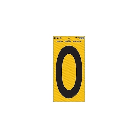 Hy-Ko Reflective Sign, Character: 0, 5 in H Character, Black Character, Yellow Background, Vinyl RV-75/0