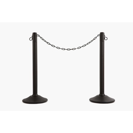 Us Weight ChainBoss Stanchion with 10 ft of Black Plastic Chain Ft. SunShield UV Protection, Fillable Base, 6PK U2203PK6