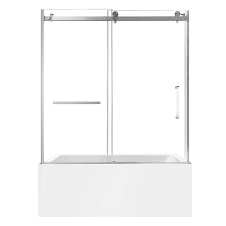Kingston Brass 60" Acrylic Alcove Left-Hand Drain Tub with Right Sliding Tub Door, White/Brushed Nickel KVTAP603222L8