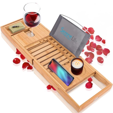 Serenelife Luxury Bamboo Bathtub Caddy Tray SLBCAD20
