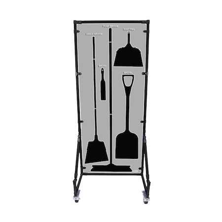 5S Supplies Housekeeping Shadow Board Broom Station V17, Gray / Black, Kit + Stand, No Text HSB-V17-GRAY/BLACK-KIT-STAND-NO TEXT