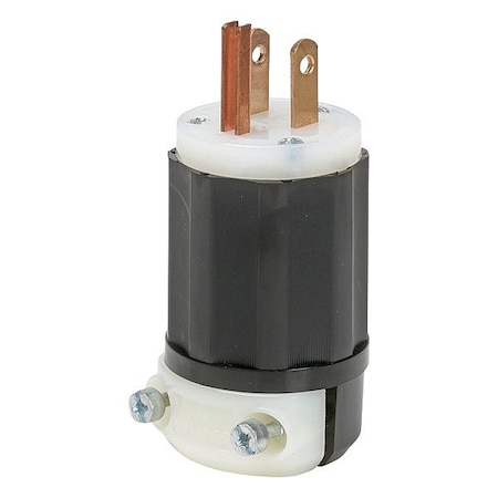 Leviton Straight Blade Plug, 15 A, Black; White 5266E