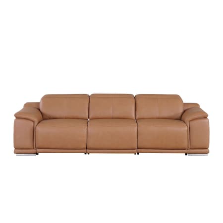 Homeroots 107" Chestnut Italian Leather Reclining Metal USB Sofa 720287