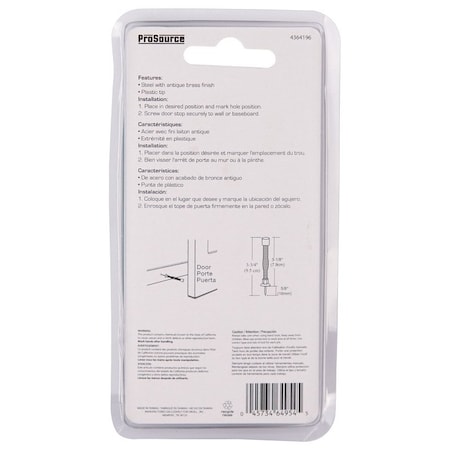 Prosource Light-Duty Door Stop, 3/4 in Dia Base, 3 in Projection, Plastic & Steel, Antique Brass H61-Z011C-PS