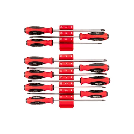 Tekton Phillips and Slotted Screwdriver Set w/Red Modular Organizers-8in Shanks, 10pc ( #1-#3, 4-14mm) DWZ90118