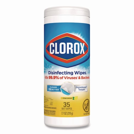 Clorox Disinfecting Wipes, Bleach Free Cleaning Wipes, 1-Ply, 7 x 8, Crisp Lemon, White, 35 Wipes 1594