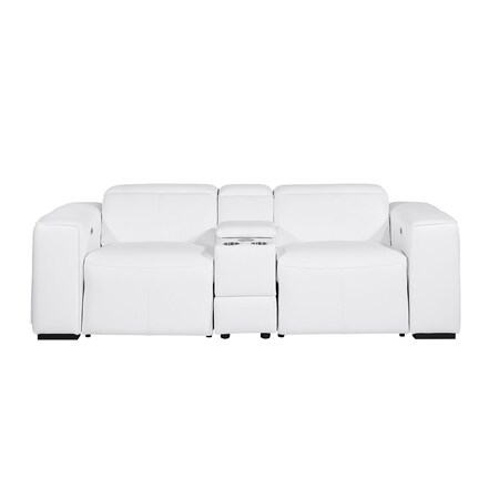 Homeroots 90in White and Brown Italian Leather Power Reclining Loveseat With Storage 720559