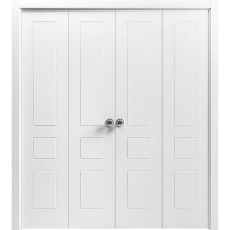 Vdomdoors Sliding Closet Double Bi-fold Doors 96 x 84 inches, Mela 0733 Painted White, Sturdy Tracks Moldings MELA0733DBF-BEM-96 x 84 (4* 24x84)