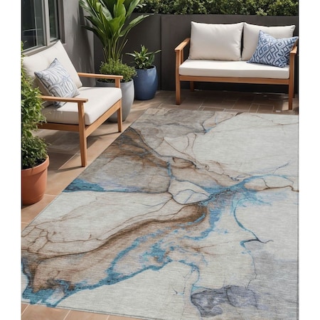 Homeroots 5' X 8' Beige And Blue Abstract Washable Indoor Outdoor Area Rug 617861