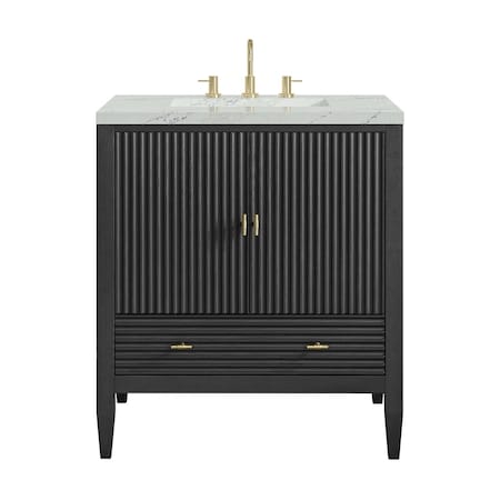 James Martin Vanities Myrrin 30" Single Vanity, Carbon Oak w/ 3 CM Ethereal Noctis Silestone Top 485-V30-CBO-3ENC