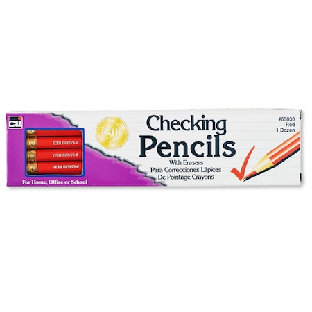 Vertex Pencil Checking Red with Eraser, 12PK VE3490735