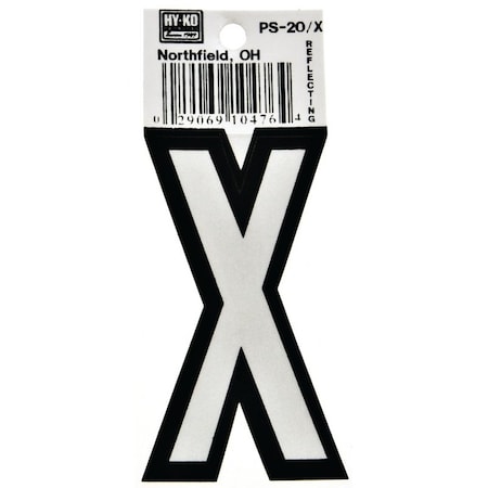 Hy-Ko Reflective Letter, Character: X, 3-1/4 in H Character, Black/White Character, Vinyl PS-20/X
