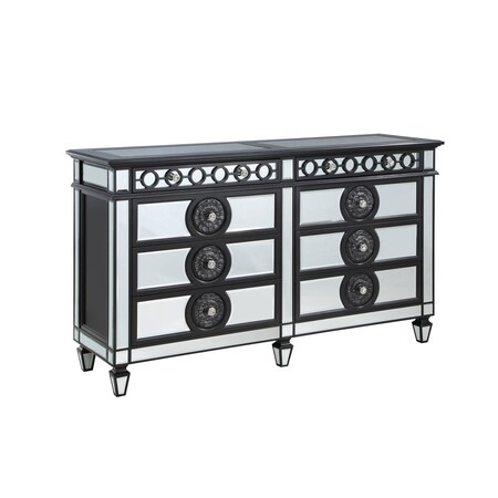 Homeroots 68" Black and Silver Solid and Manufactured Wood Mirrored Eight Drawer Double Dresser 486522