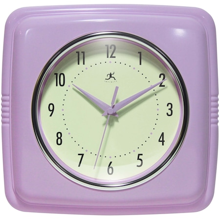 Infinity Instruments Square Retro Wall Clock, Lavender, 9.25 in 13228PU-4103