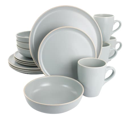 Gibson Elite Serenade 16 Piece Round Stoneware Dinnerware Set in Light Grey 127245.16