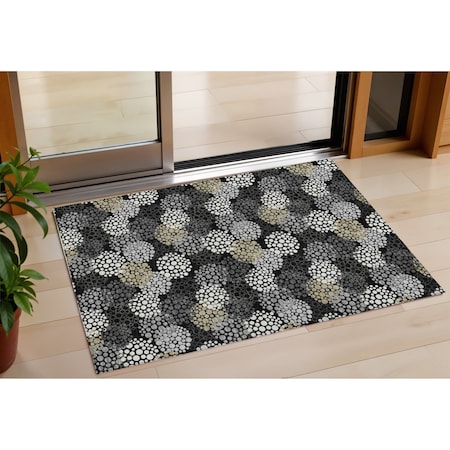 Homeroots 3' X 5' Black Gray And Ivory Polka Dot Washable Indoor Outdoor Area Rug 594214