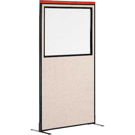 Global Industrial Interion Deluxe Freestanding Office Partition Panel w/Partial Window 36-1/4"W x 73-1/2"H Tan 694687WFTN