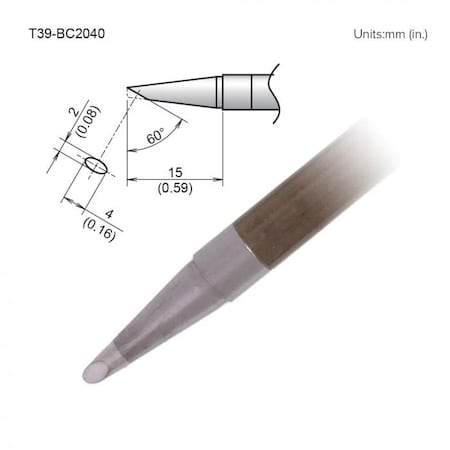 Hakko Soldering Tip, Bevel, T.W. 4 mm, T.L. 15 mm T39-BC2040
