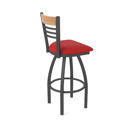 Holland Bar Stool Co Eleanor 36in Swivel Extra Tall Bar Stool with Pewter Finish, Medium Back and Canter Red Seat 880