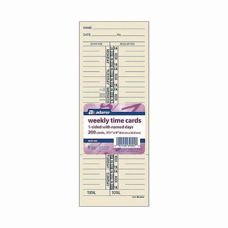 Adams Business Forms Time Cards for Acroprint, Amano and Lathem Time Clocks, One Side, 3.38in x 9in, 200PK 9659-200