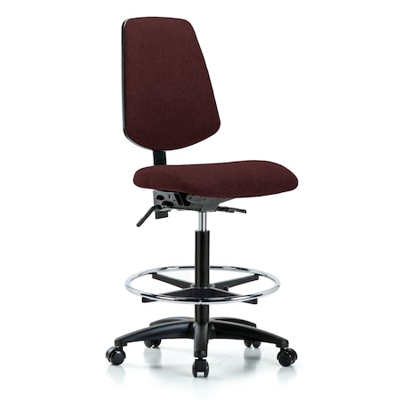 Blue Ridge Ergonomics Fab Hi Bench Chair, Med, Bk, CF, Cast, Bur, No Arms, 26" to 35-1/2" Height, Burgundy BR-FHBCH-MB-RG-T1-A0-CF-RC-F41