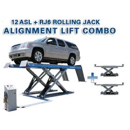 Atlas Automotive Equipment 12Asl Alignment Scissor Lift And Rj-6 Rolling Jacks Combo ATTD-12ASL-COMBO-FPD