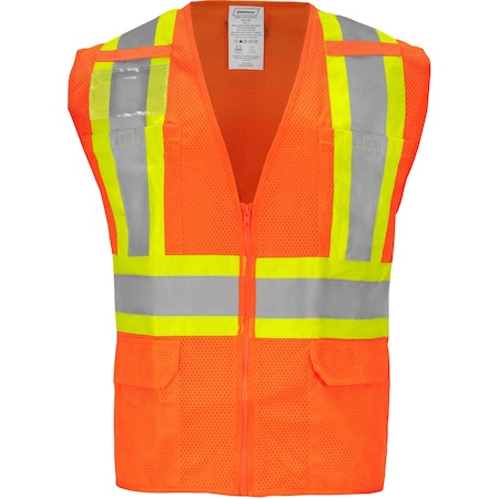 Ironwear Two-Tone Hi-Vis Safety Vest L Class 2 H Back, , Zipper 6 Pockets, ID Window 1287-OZ-RD-CID-LG