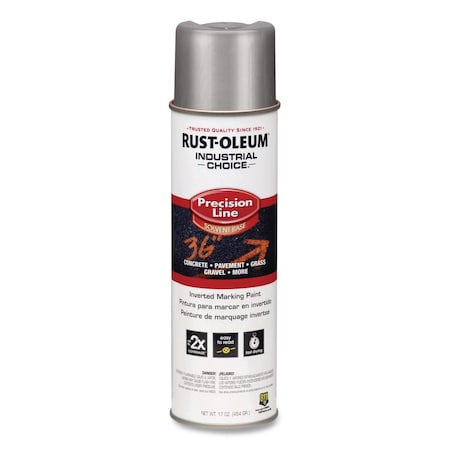 Rust-Oleum IC M1600 System Solvent-Based Precision Line Marking Paint, Flat Silver, 17 oz Aerosol Can, 12PK 239007