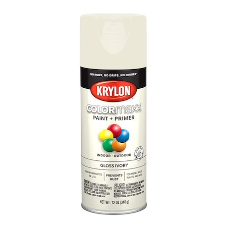 Krylon 12 Oz K05524007 Ivory COLORmaxx Paint & Primer Spray Paint, Gloss K05523007