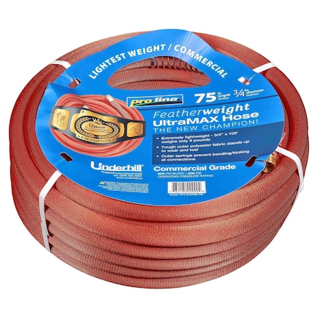 Underhill 3/4 in ID x 75 ft L Water Hose, PVC Tube, Red H75-075PRO-FW
