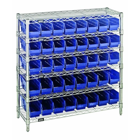 Quantum Storage Systems WIRE SHELVING UNIT W / BLUE BINS WR6-36-1236-101BL