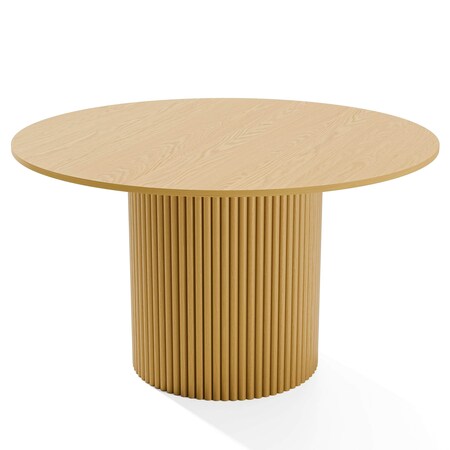 Homeroots 52" Brown Solid Wood Pedestal Base Round Top Dining Table 720974