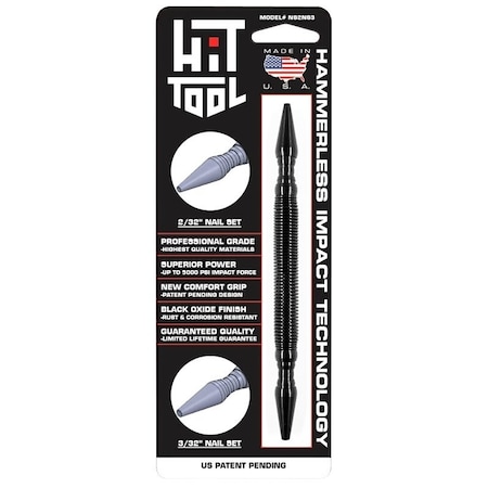 Hit Tool Hammerless Combination Nail Set, 2/32, 3/32 in Tip, 7 in L, Steel, Black-Oxide NS2NS3