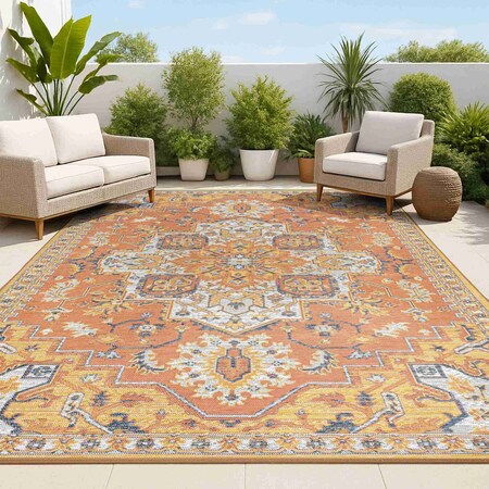 Jonathan Y Bijan Traditional Vintage Medallion Reversible Machine-Washable Terra/Blue/Cream 8ft x 10ft Area Rug SVH107A-8