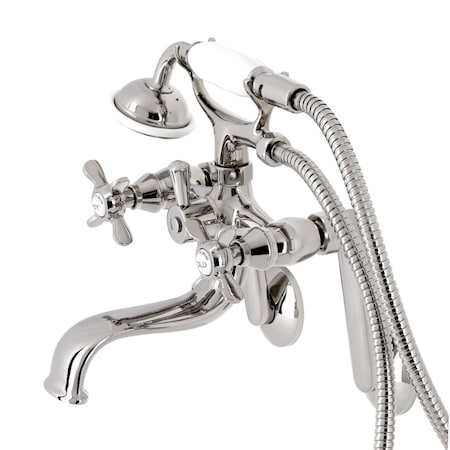 Kingston Brass Tub Wall Mount Clawfoot Tub Faucet with Hand Shower, Polished Nickel KS249PN