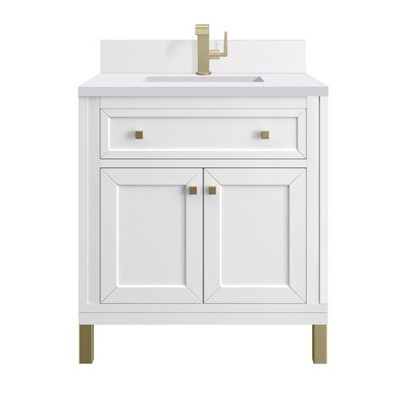 James Martin Vanities Chicago 30 in Single Vanity, Glossy White, w/ Single Hole 3CM White Zeus Silestone Top & Backsplash 503-V30-GW-1WZ