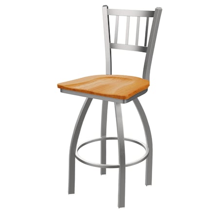 Holland Bar Stool Co 810 Contessa Stainless Steel 36in Swivel Bar Stool with Medium Oak Seat 81036SSMedOak