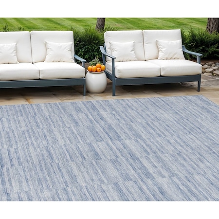 Homeroots 8' X 10' Sky Blue And Denim Blue Striped Washable Indoor Outdoor Area Rug 587965