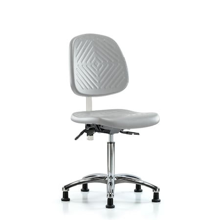 Blue Ridge Ergonomics CL100CleanRoom Chair-Medium Bench Height with Medium Back, Seat Tilt, & Stationary Glides in Gray Poly NCR-PMBCH-MB-CR-T1-A0-NF-RG-GRY