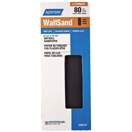 Norton Co 0 Sandpaper, 1114 in L, 4316 in W, P80 Grit, Coarse, Silicone Carbide Abrasive 4747