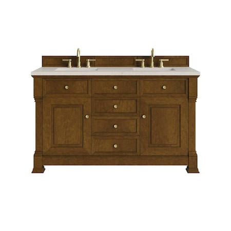 James Martin Vanities Brookfield 60" Double Vanity, Honey Oak, w/ 3 CM Siberian Silestone Top w/FreePower Wireless Charger 547-V60D-HNO-FSFR