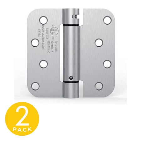 Global Door Controls 4 in. x 4 in. Stainless Steel Spring Full Mortise 5/8 in. Radius Door Hinge with Fixed Pin Pack of 2 CPS4040-5/8-US32D-M