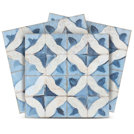 Homeroots 8" x 8" Blue Vinyl Arabesque Peel And Stick Removable Tiles 628708