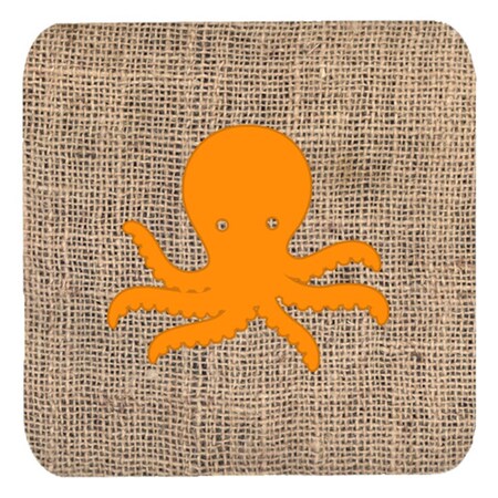Carolines Treasures Octopus Burlap And Orange Foam Coasters - Set 4- 3.5 x 3.5 In. BB1090-BL-OR-FC