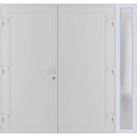 Vdomdoors Front Exterior Prehung Metal-Plastic Double Doors / MANUX 8111 White Silk / Sidelite Exterior Windo MANUX8111DEXD-WS-RH-W72+12xH80